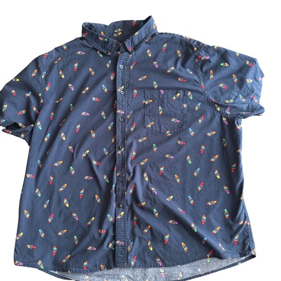 Mens XXL Navy Button-Up Shirt With Rainbow Ice Cream Cones - Picture 1 of 4